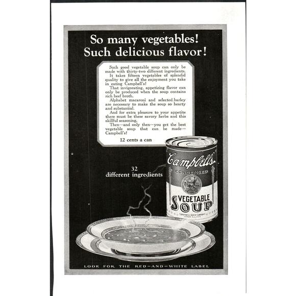 VTG 1926 Campbells Vegetable Soup: So Many Vegetables 1920s Ephemera Print Ad - Picture 1 of 1